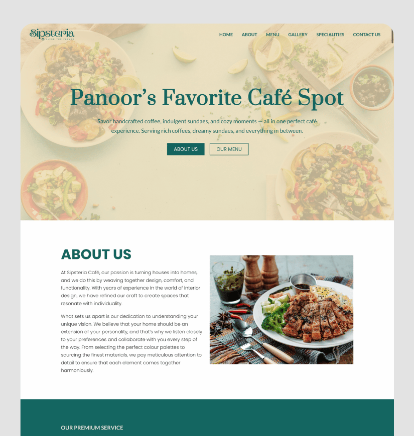 Sipsteria Café's website designed by Vyshnav VJ