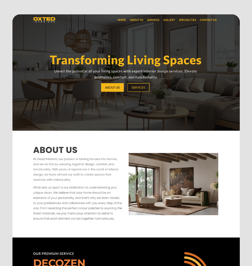 Oxted Interior's website designed by Vyshnav VJ