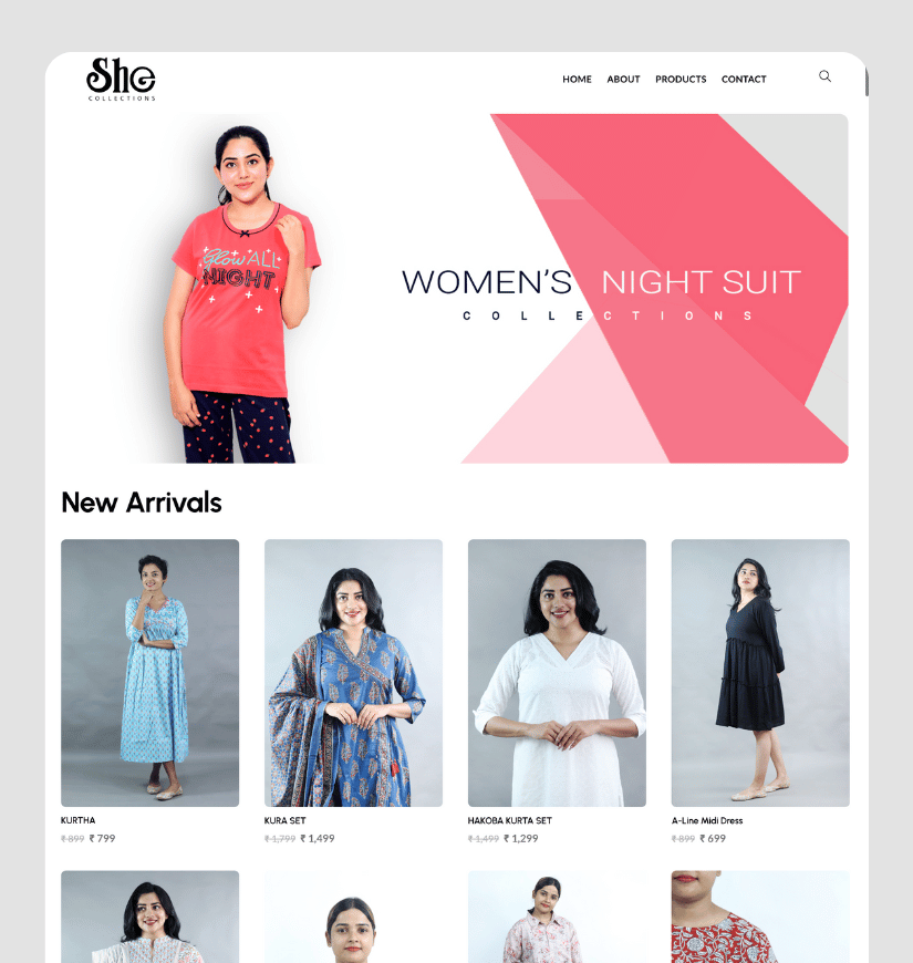 She Collections website designed by Vyshnav VJ